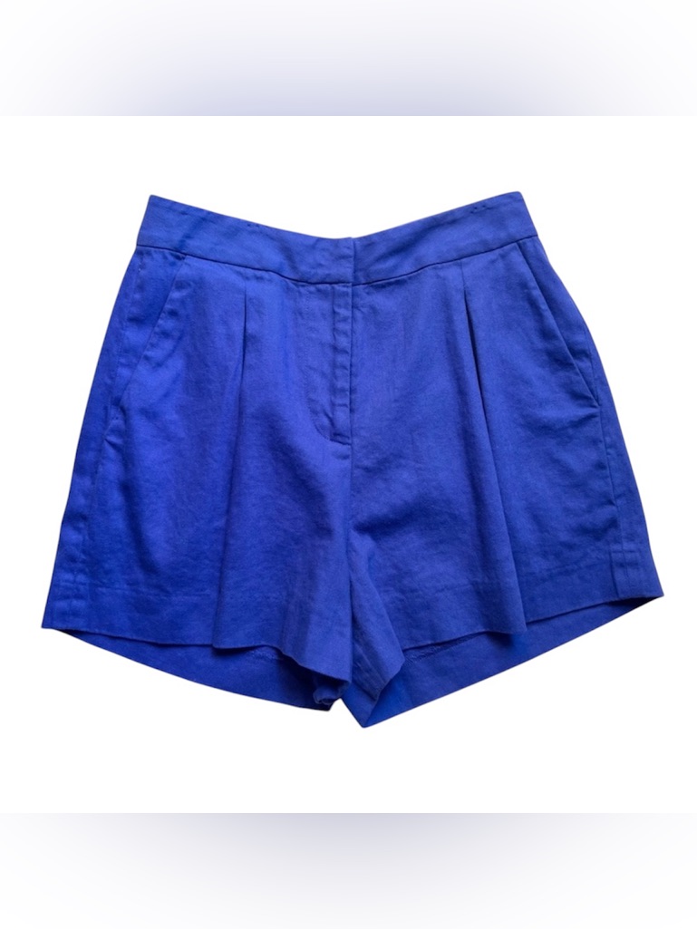 L’agence Shorts Sz 0 Linen Cotton Blend High Waist Pleated With Pockets Blue